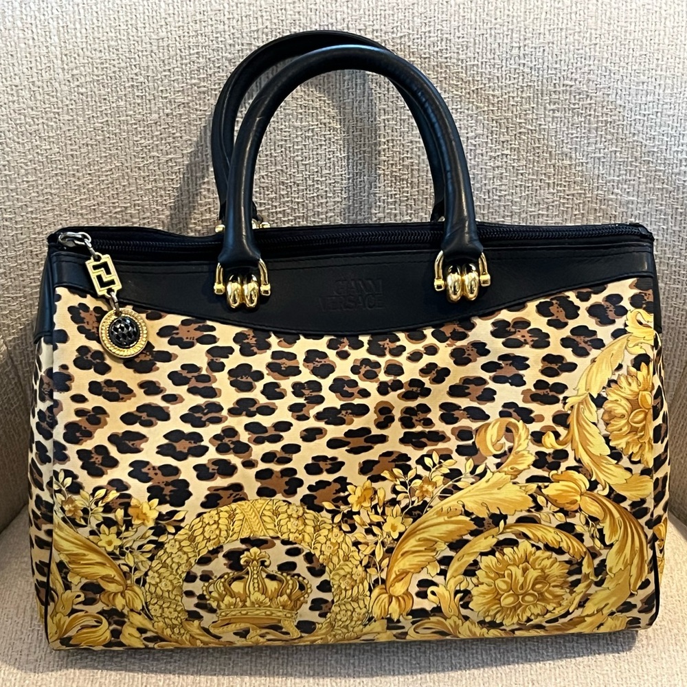 Authentic Gianni Versace Leopard Print Satchel (B… - image 2